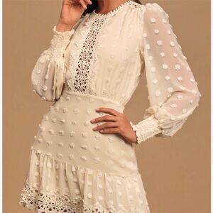 Lulus Cream A-Line Dress Long Sleeve Crochet Hem